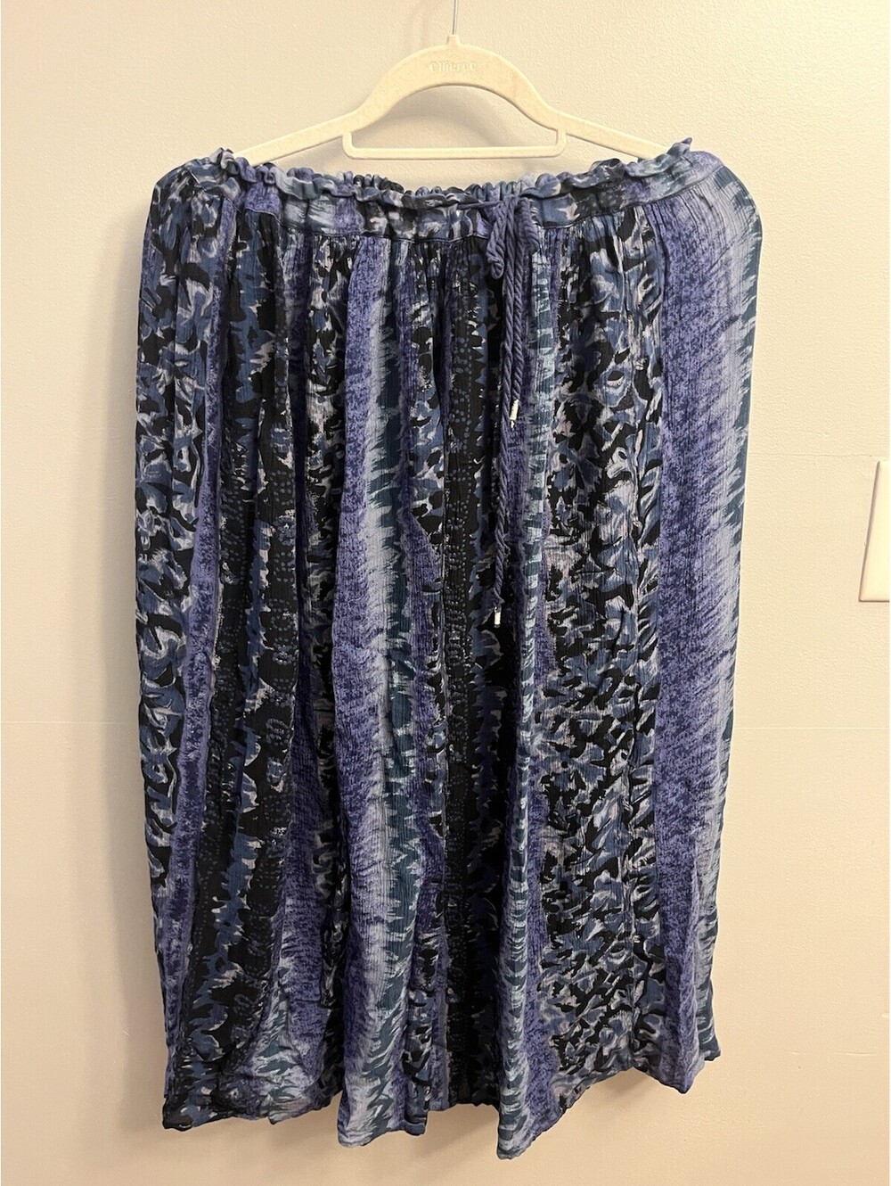 VTG Basic Editions Blue Black Striped Crinkle Maxi Skirt Women's L Rayon Boho